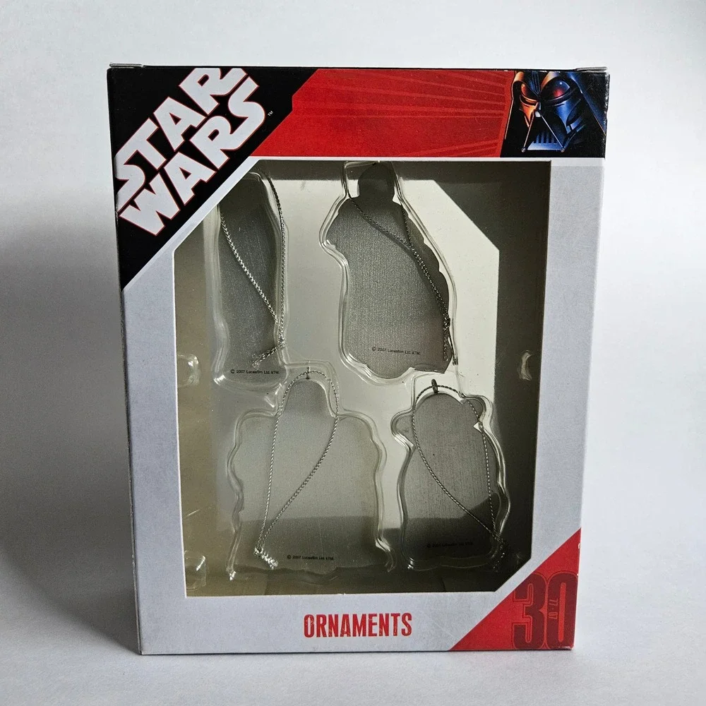 Star Wars 30th Anniversary Ornament Set 2007 Yoda Darth Vader R2-D2 C-3PO 4 Pack